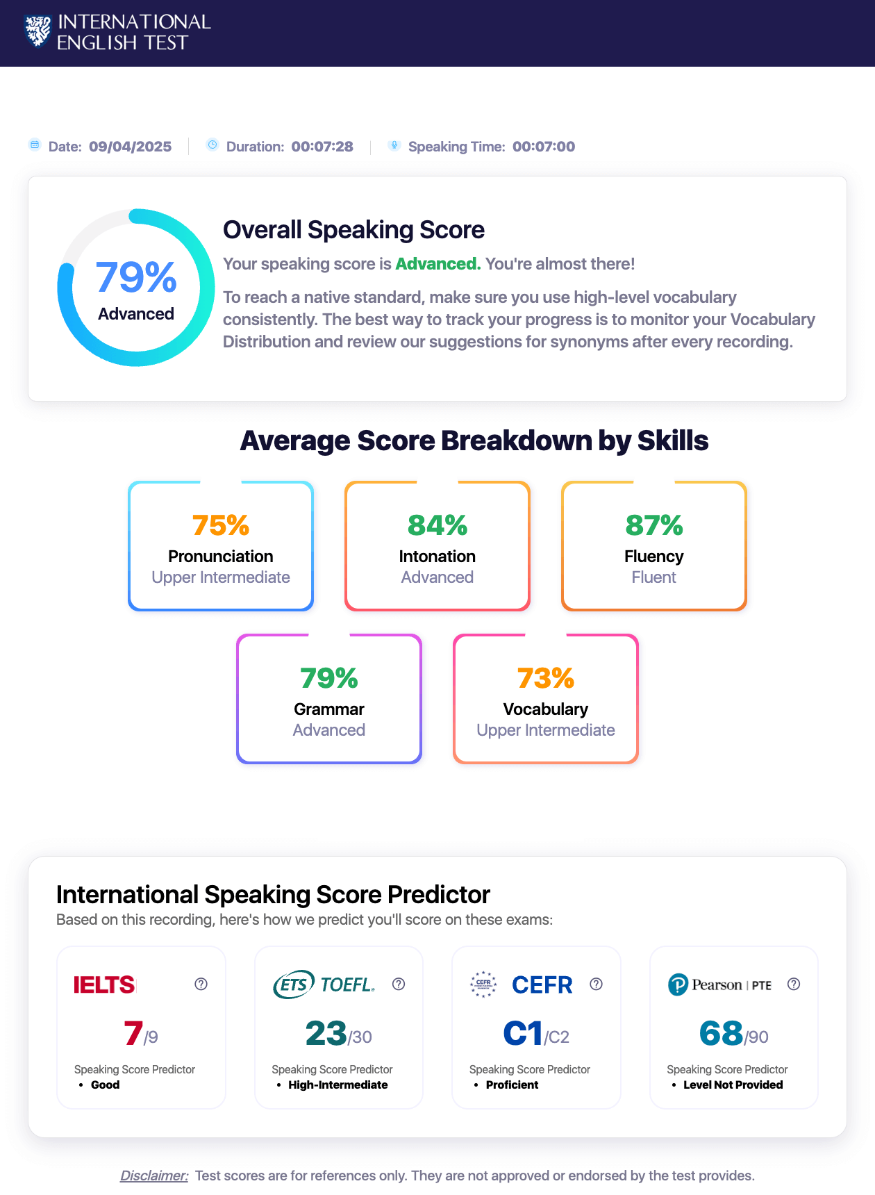 Englischsprachiger Bericht